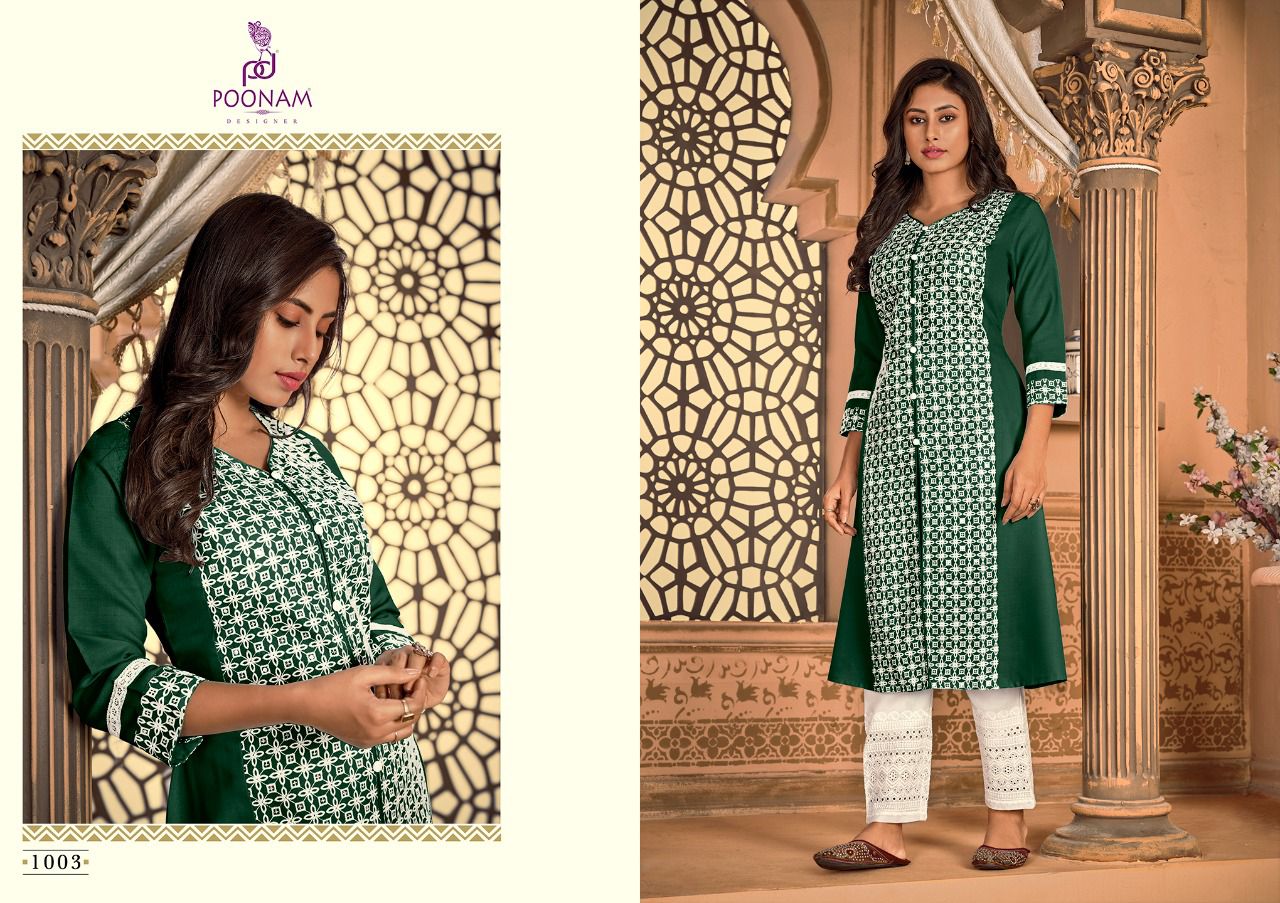 Poonam Kira Cotton Slub Cotton Ethnic Wear Kurti With Bottom Collection